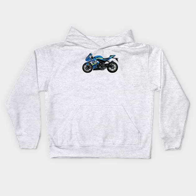 Blue GSX R1000 Side View Illustration Kids Hoodie by KAM Std